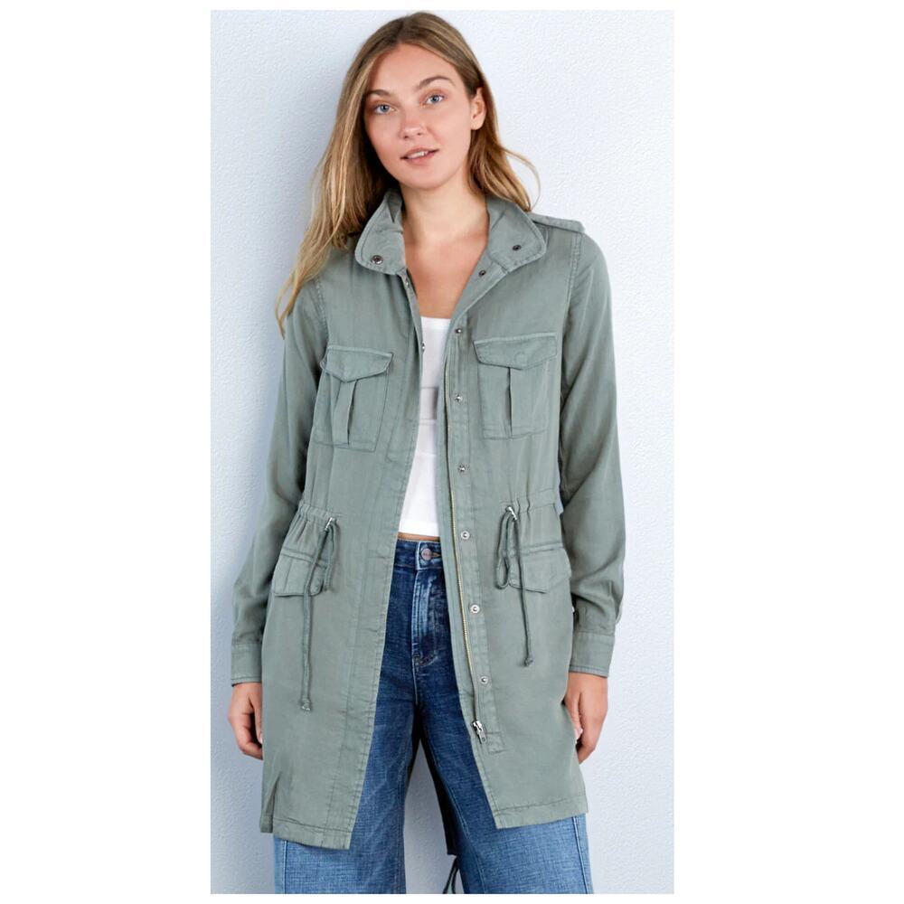 WASH LAB DENIM Road Trim Split Hem Zip-Up Jacket Size XS